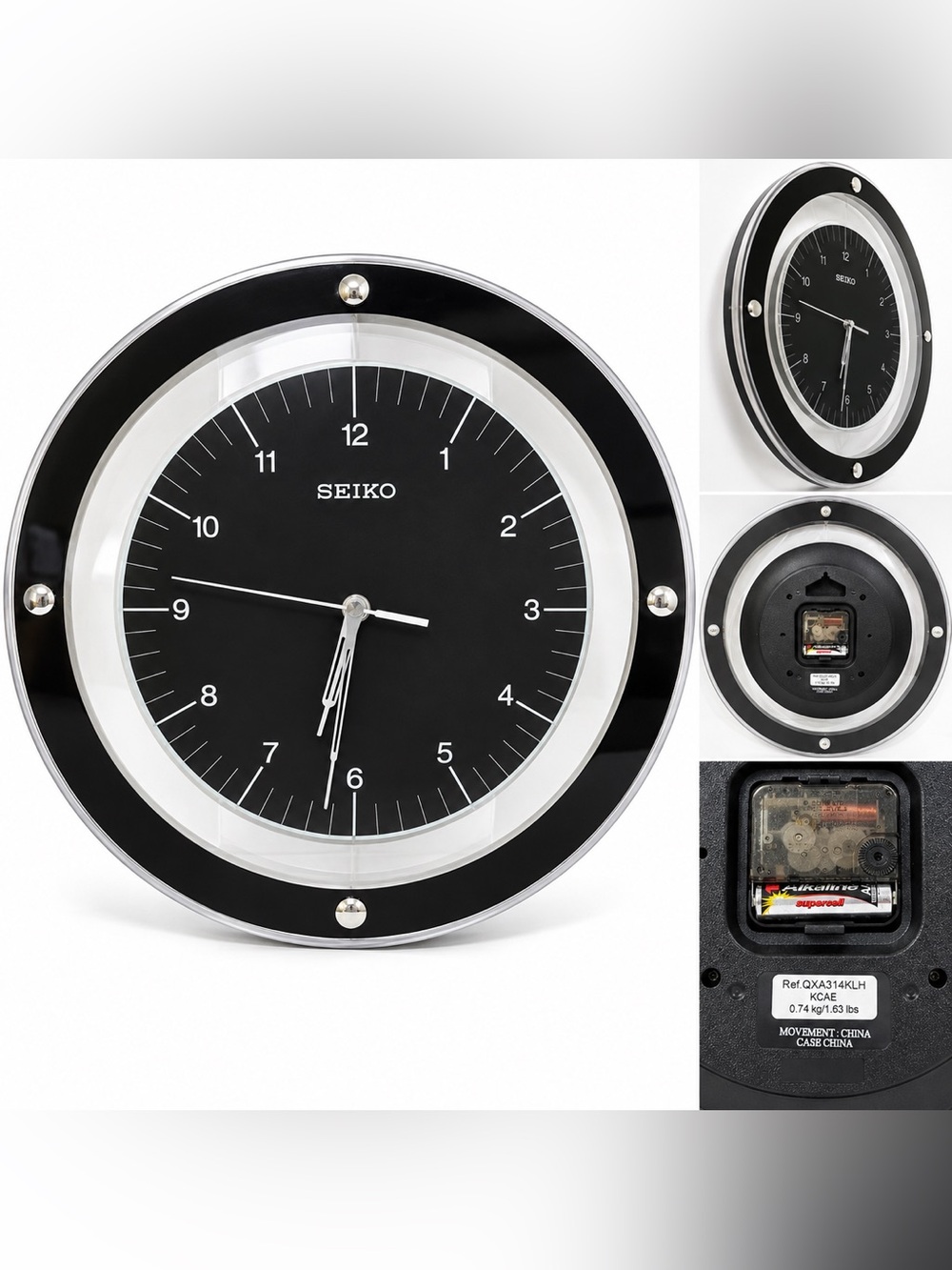 Seiko QXA314KLH Modern Black Silver Round Wall Clock 12” Quartz Working
